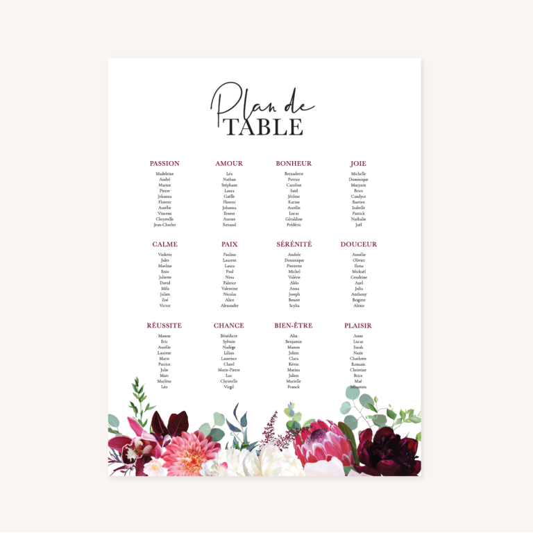 Plan De Table Mariage Burgundy Le Comptoir Du Bonheur