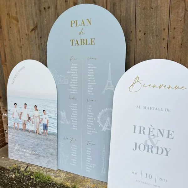 mariage papeterie panneau bienvenue plan de table arche