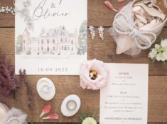 Papeterie Mariage Romantique domaine illustration invitation Aquarelle